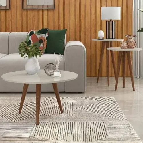 Mesa de centro redonda com pés de madeira100%MDF