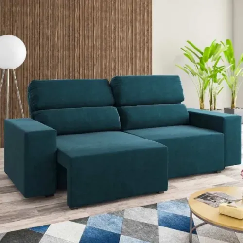 Estofado Retratil Recl Caique 200 Veludo Azul Viero