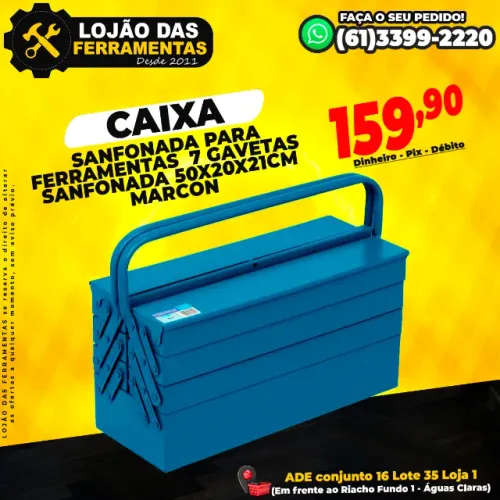 Caixa Para Ferramentas 7 Gavetas Sanfonada 50x20x21cm Marcon