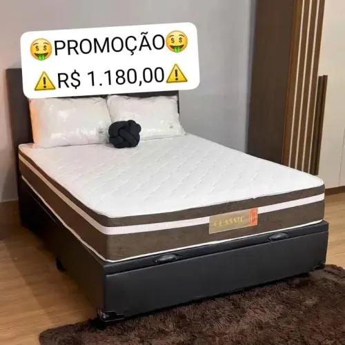 CAMA BOX BAÚ CASAL COLCHÃO CLASSICO MOLAS ENSACADA
