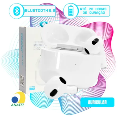 Fone de Ouvido Sem Fio KIMASTER 20hrs Bateria AirPods TWS300 Bluetooth ANATEL Carg Indução