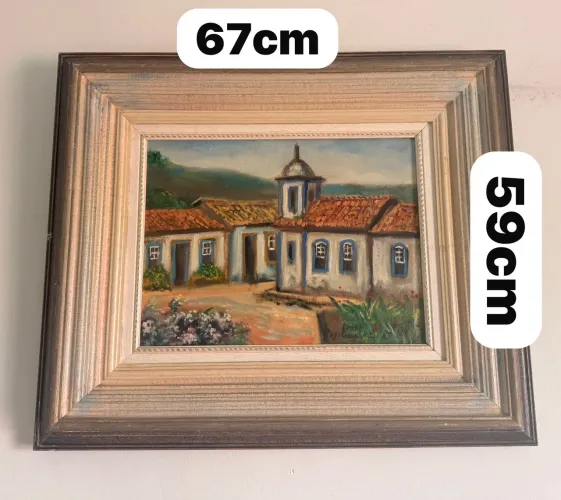Maravilhoso Quadro grande, pintado a mão e molduras de bom gosto