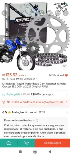 Relação crosser riffel com retentor 150 2014 em diante zerada e lacrada
