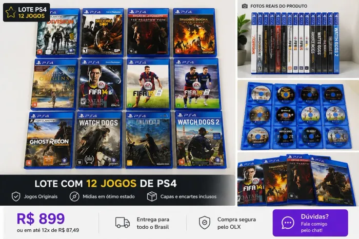 ?Lote PS4 com 12 Jogos Originais + FIFA 14 Raro