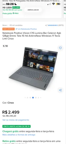 Notbook vision 15 positivo (troco em iPhone)
