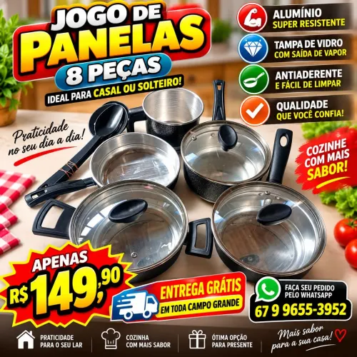 Jogo de panelas pequenas 8 peças para casal ou solteiro entrega grátis