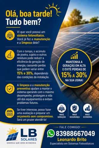 Limpeza e manutenções em placas solares
