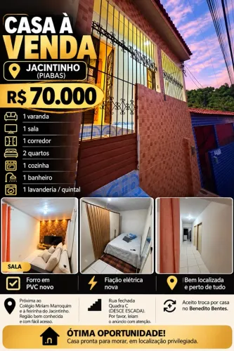 Casa localizada no jacintinho/ piabas