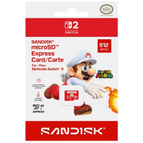 Cartão de Memória Micro SD SanDisk Express Nintendo Switch 2 Super Mario 512GB