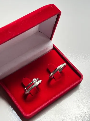 Par de Alianças Fosco 3mm Prateado e Solitária + Caixinha, Promoção Namoro Compromisso