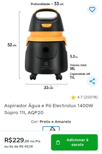 Vendo ASPIRADOR DE PÓ E ÁGUA