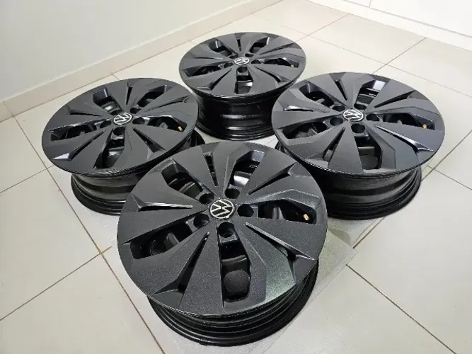 JOGO 4 RODAS DE AÇO ARO 16 5/100 NOVAS 2026 + CALOTAS ORIGINAIS VW NIVUS, T-CROSS, VIRTUS,