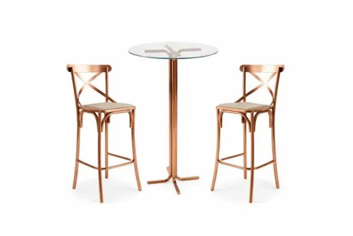 Conjunto Bistrô Com Mesa e 2 Banquetas Aço Carbono Leve Elegante