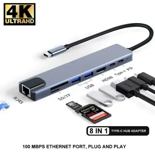 Adaptador Hub Mobilador USB-C Para Macbook Pro Air Hdmi + Ethernet 8 em 1