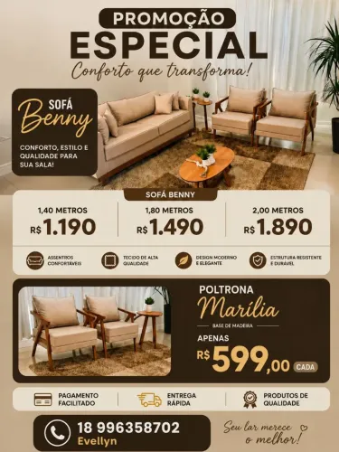 Sofá Benny e poltronas Marília 