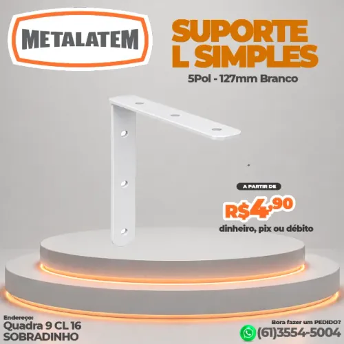 Suporte em L Simples 5 Pol - 127 mm Branco