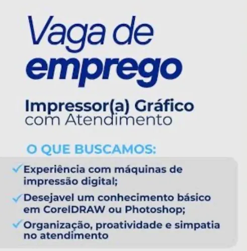 Vaga atendente balcão copiadora e gráfica rápida