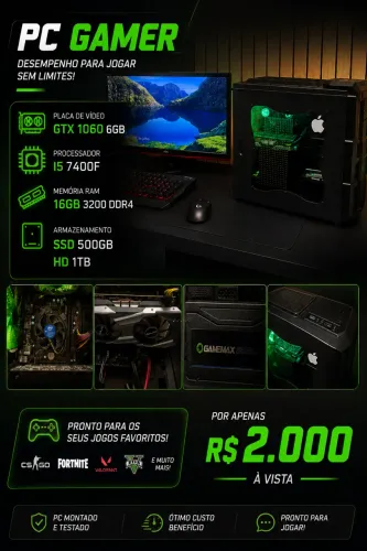 PC Gamer Montado. GTX 1060 6gb i5 7400f 16 RAM