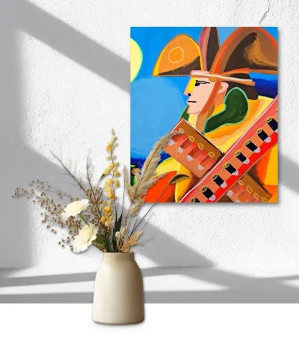 Quadro artesanal decorativo estilizado pintado a mão