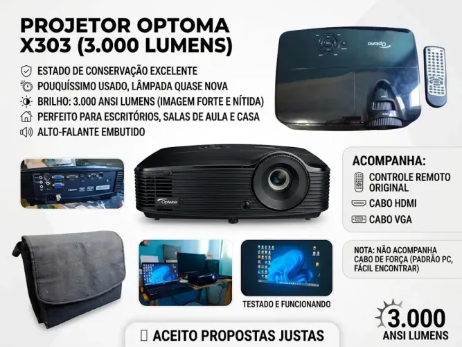 Projetor Optoma X303 HDMI + Controle - Pouquíssimo Uso