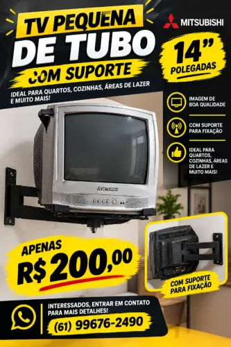 tv pequena de tubo com suporte + conversor