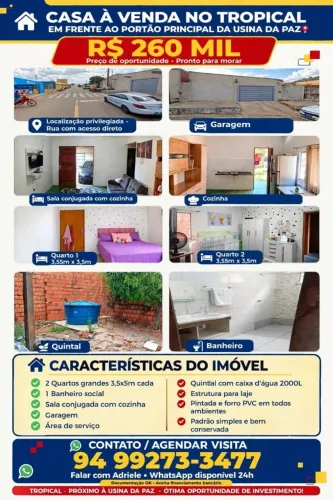 Casa a Venda em frente a Usina da Paz no Tropical.