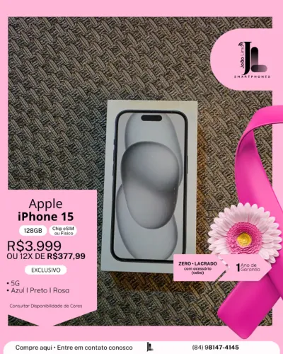 IPHONE 15, 128GB, CHIP ESIM OU FÍSICO, LACRADO, EXCLUSIVO!