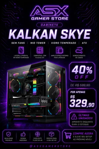 Gabinete aquário Skye ATX sem fans e WC até 360mm