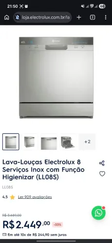 Lava Louça Eletrolux 8 Serviços Inox 220v