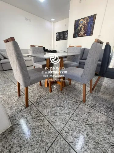 Mesa de jantar 1,20x0,80 Tampo Vidro + 4 Cadeiras Madeira maciça