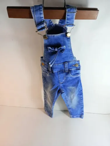Jardineira Jeans Infantil Bob Bandeira Tam 1 Com Elastano