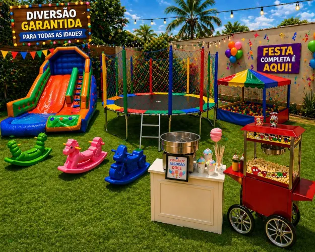 Locação Pula Pula, Tobogã, Piscina bolinhas, mini Park, Gangorrinhas, Pipoca, algodão doce