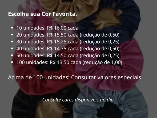 Atacado de Toucas de Cetim (Lote de 10 unidades)