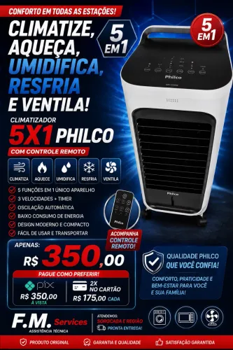 Philco 5 em 1 Ventilador umidificador resfria aquece Éden Sorocaba