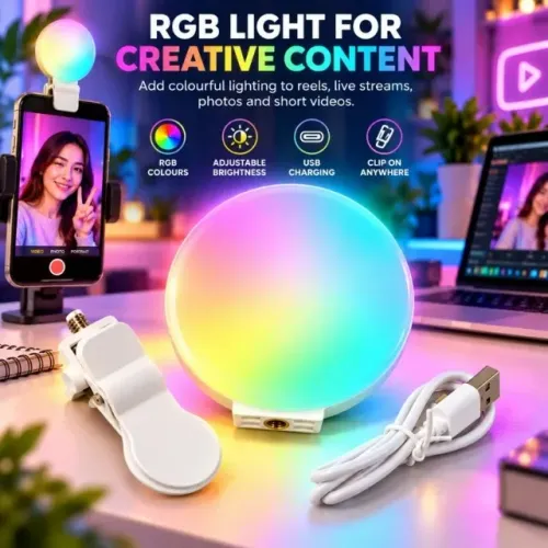 Luz Led Portátil Quadrada/Redonda Rgb Clipe Notebook Celular