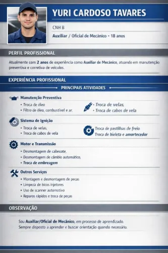 MEIO OFICIAL DE MECÂNICO DISPONIVEL PRA TRABALHAR E APRENDER