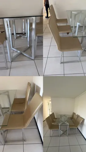 Mesa de vidro com 6 lugares.