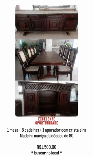 Conjunto de mesa com 08 cadeiras - aparador - cristaleira
