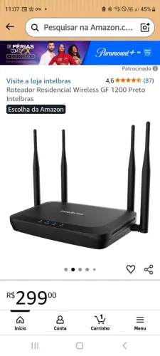 Roteador residencial wireless com 4 antenas. Gf1200 intebras.