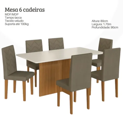Mesa de Jantar Jade com 6 cadeiras