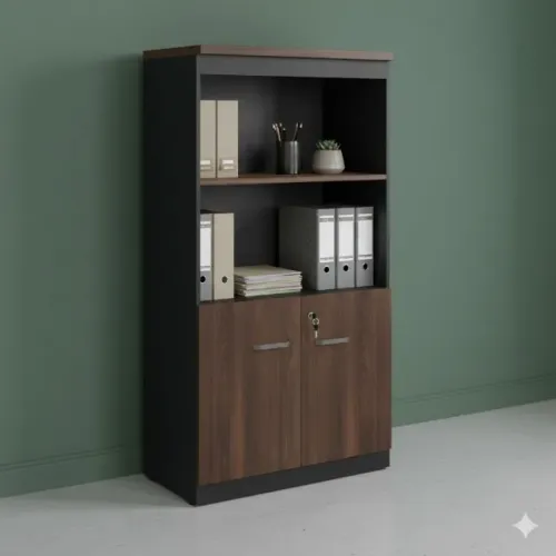 Armário Alto Semi Aberto 2 Portas 1,60x0,80 Marsala Preto Escritório Executivo 51014