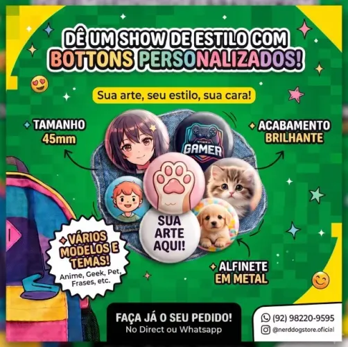 Broches Personalizados - Buttons Pins Atacado e Varejo - NerdDog Store