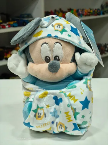 Pelúcia Mickey Bebê com Cobertor Disney Store Importada com Etiqueta 28cm