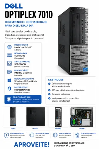Computador Dell OptiPlex 7010 i5 8GB SSD 120GB Windows 11 + Pacote Office