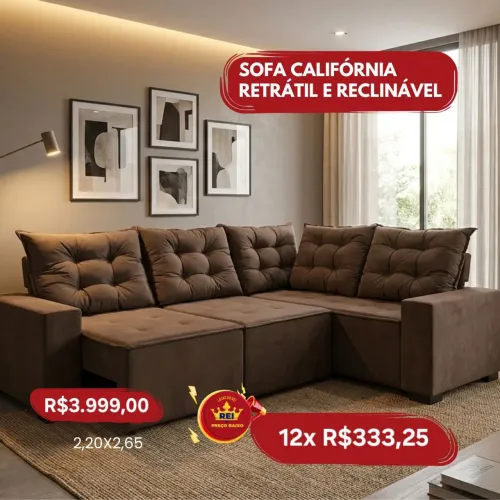PROMOÇÃO URGENTE - Sofá de Canto RETRÁTIL RECLINÁVEL por apenas 12x R$333,25 Marrom