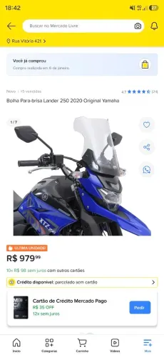 Parabrisa lander original yamaha nova na caixa 