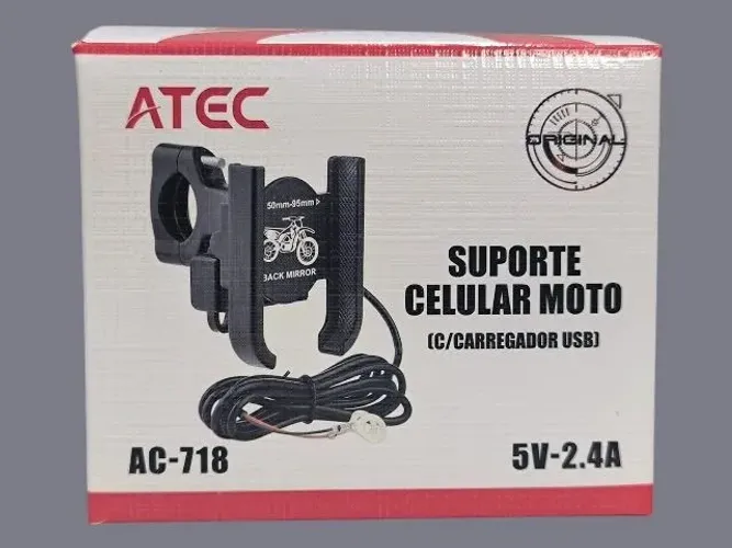 Suporte Celular Moto com Carregador USB 2.4A