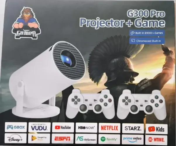 PROJETOR SUPER GAMER G300 PRO BRANCO + 2CONTROLES (COM 20.000 JOGOS)