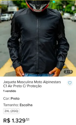 Jaqueta Masculina Moto Alpinestars C1 Air Preto C/ Proteção tamanho XL