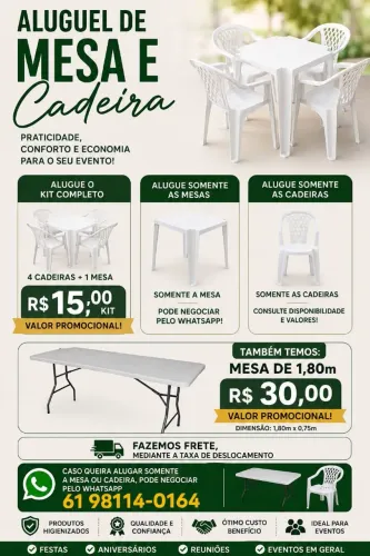 Aluguel de mesa e cadeira
